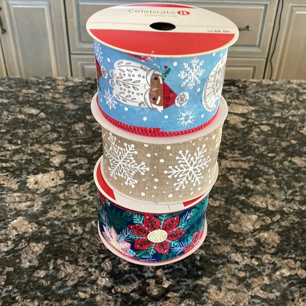 CELEBRATE IT WIRED XMAS RIBBON LOT OF 3 NWT